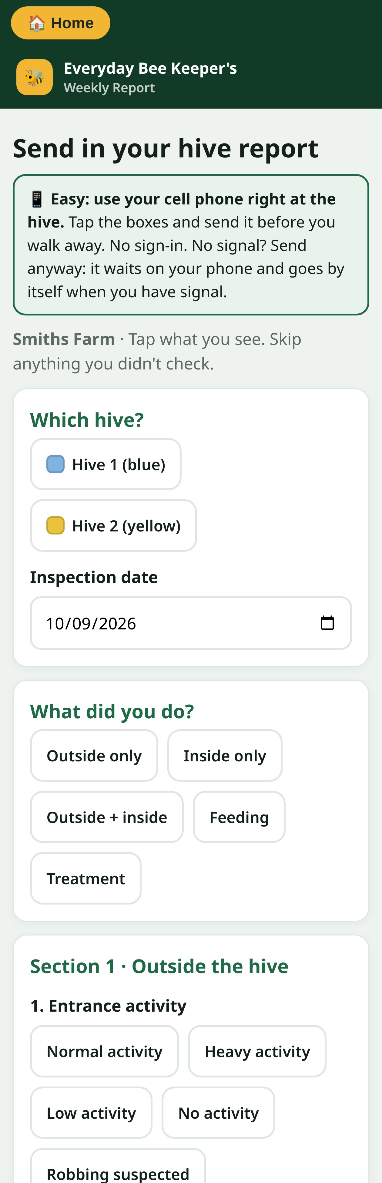 Top of the hive report form