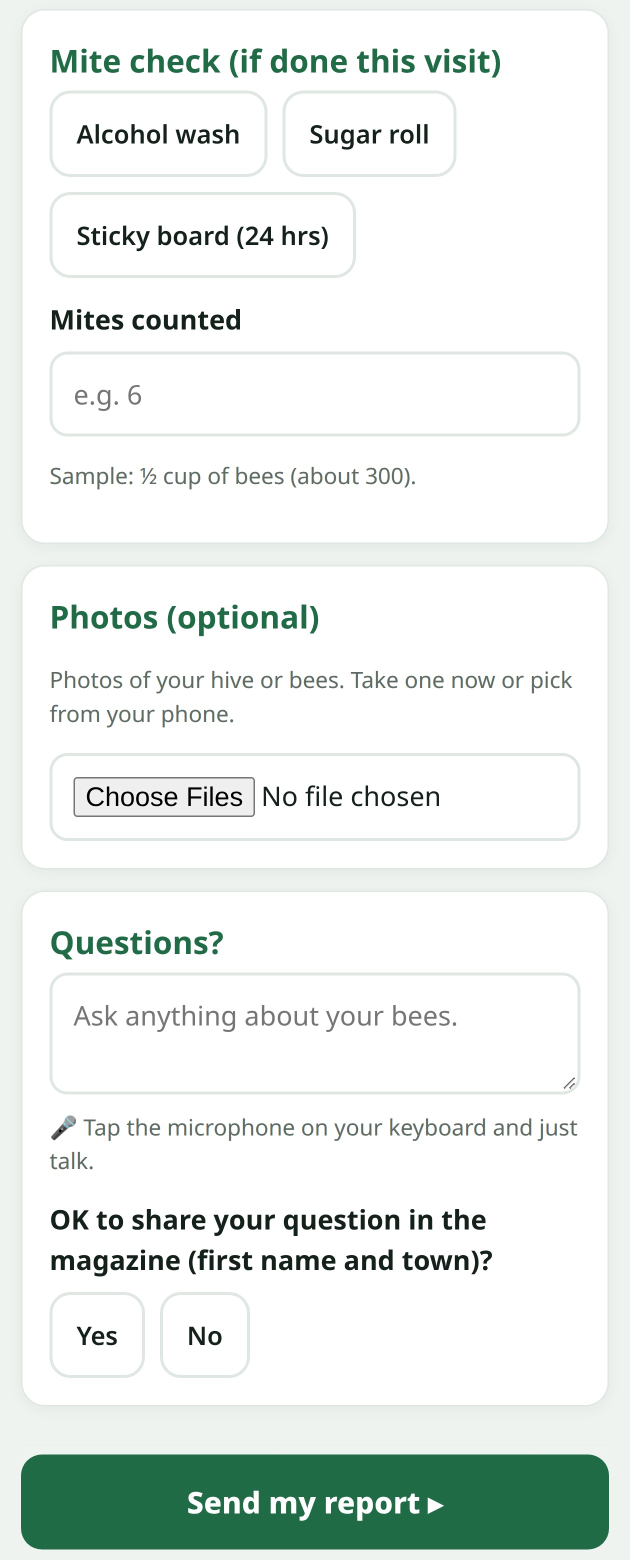 Mite check, photos and questions