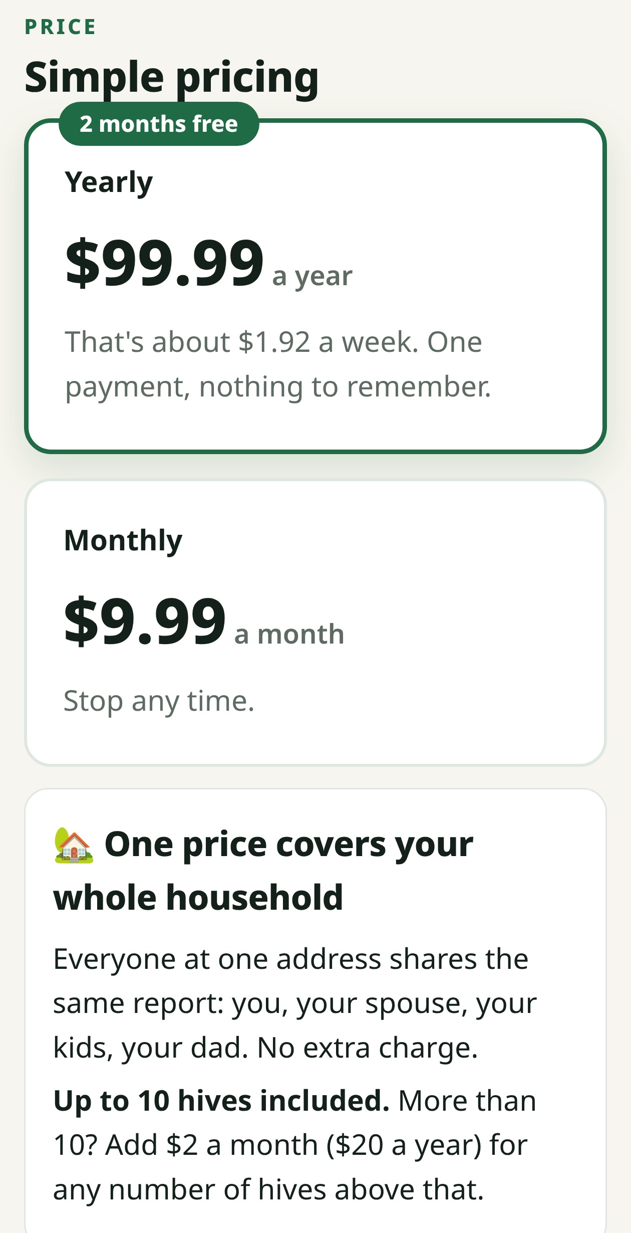 Pricing on the Get Started page