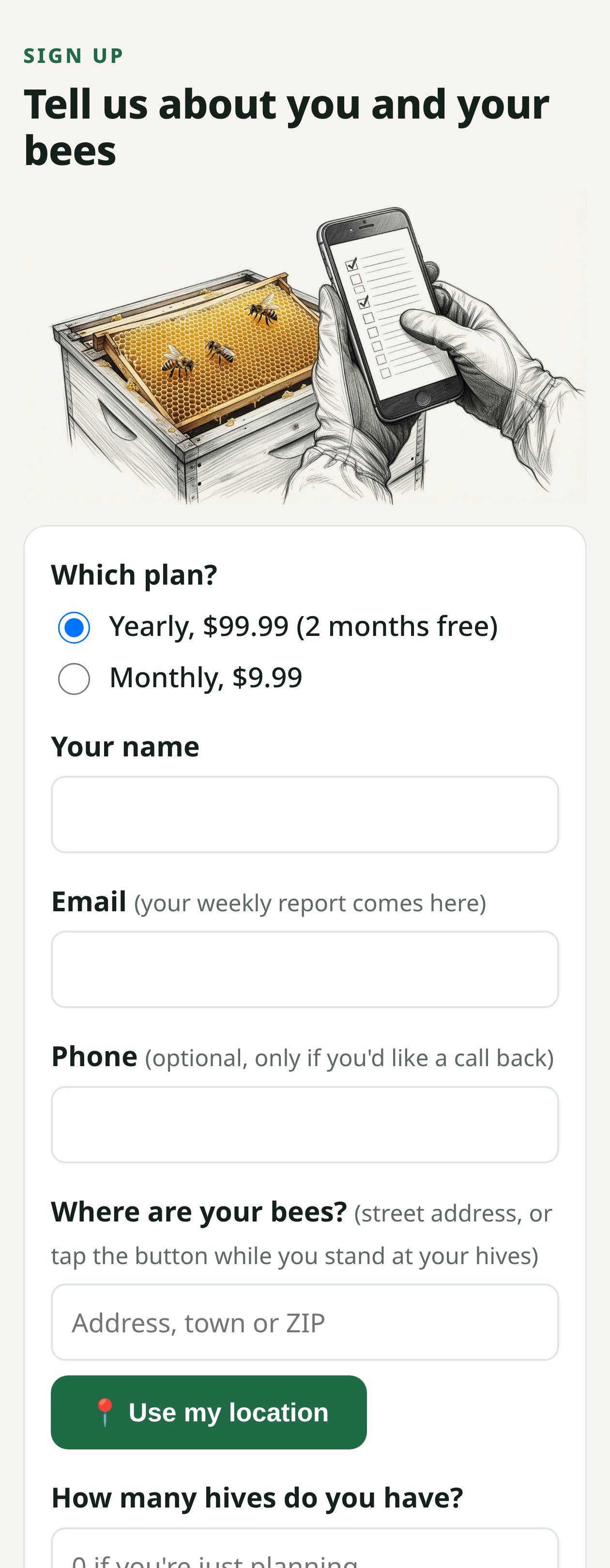 The sign-up form