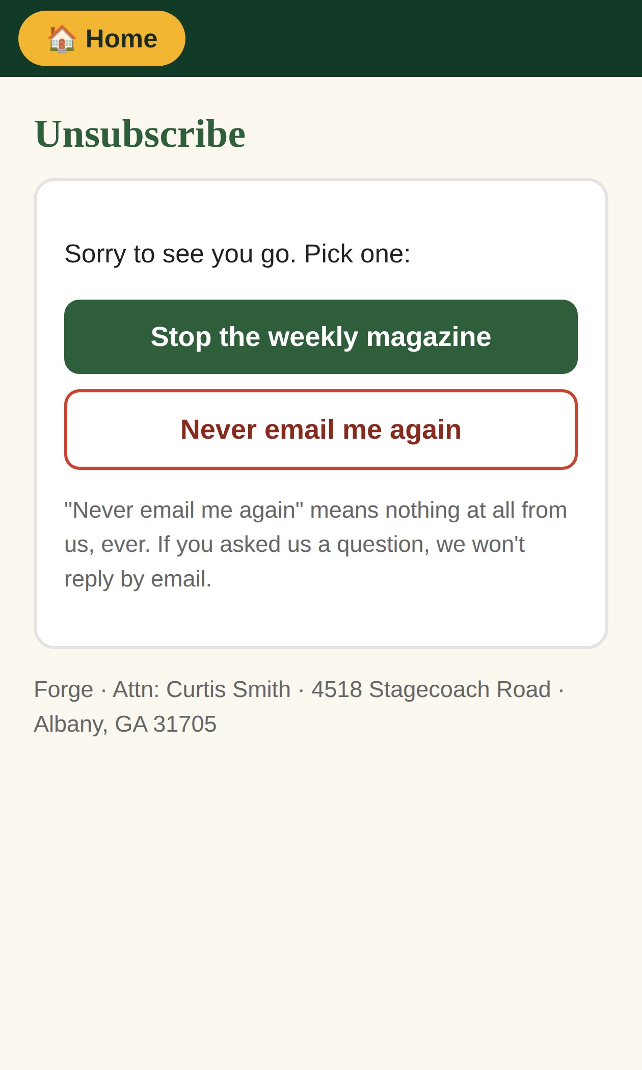 Unsubscribe page